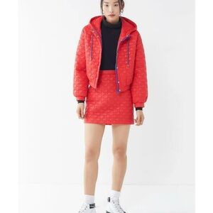 Urban Outfitters Red Puffer heart quilt Jacket with matching mini heart skirt